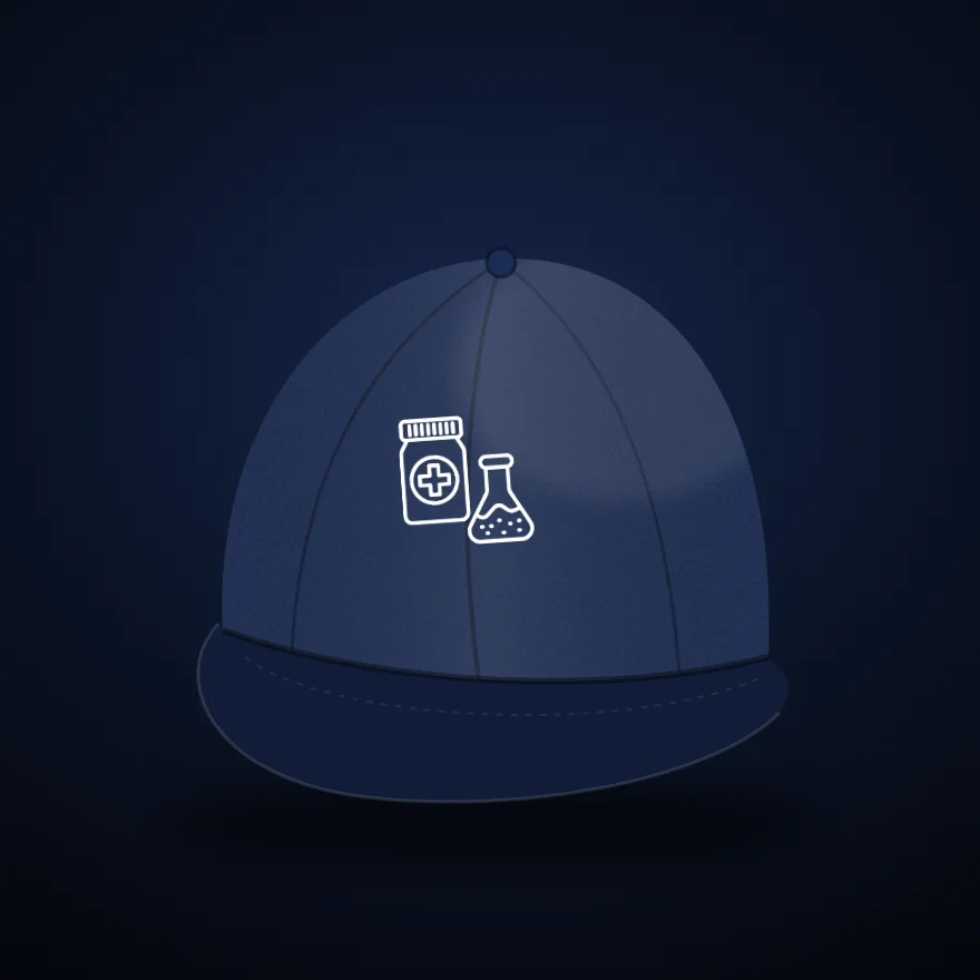 Mark Cap mockup: six-panel cap in navy with RenuPep artwork